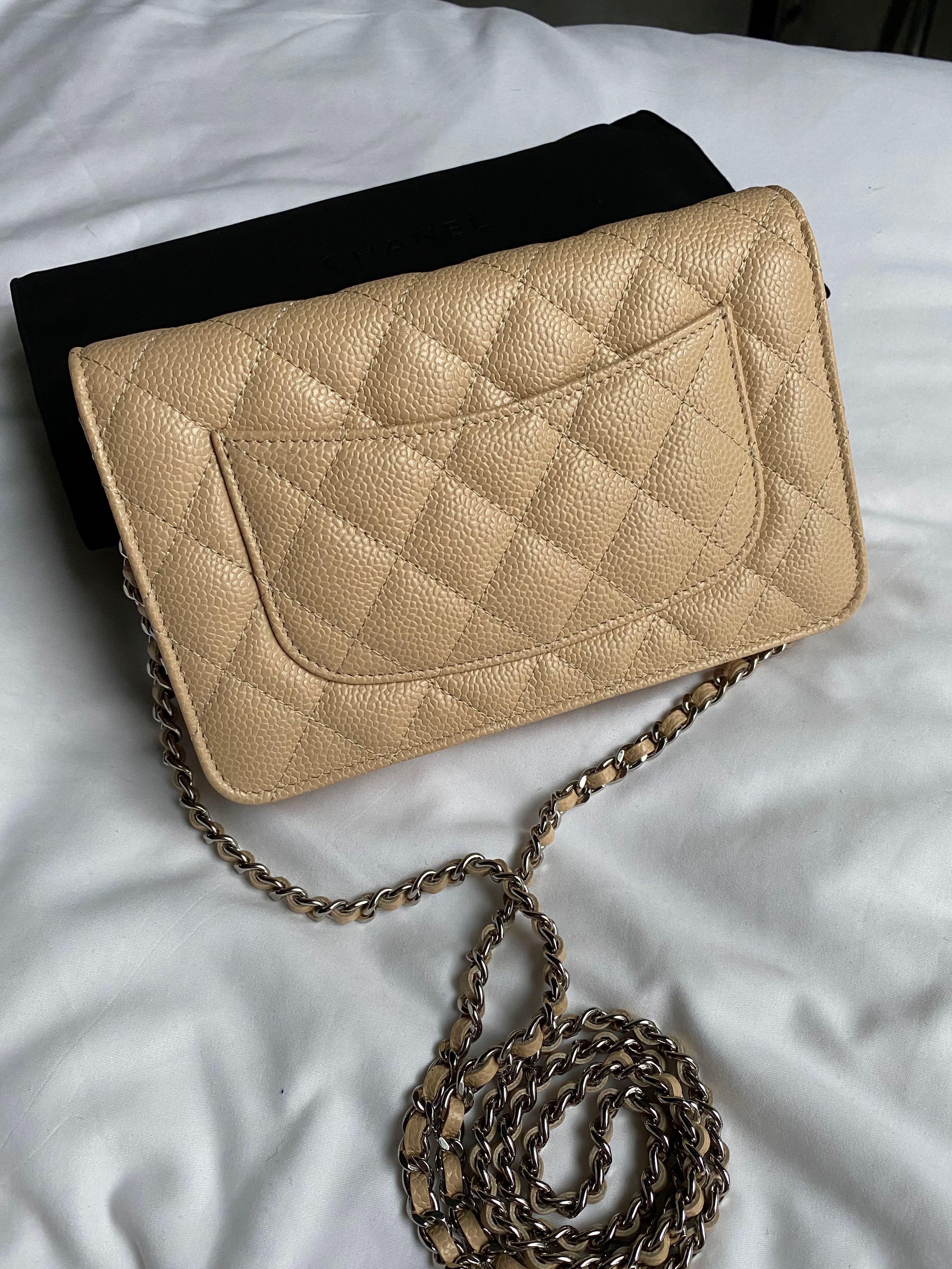 New Chanel 22A Beige Nude Caviar Leather WOC Wallet on chain