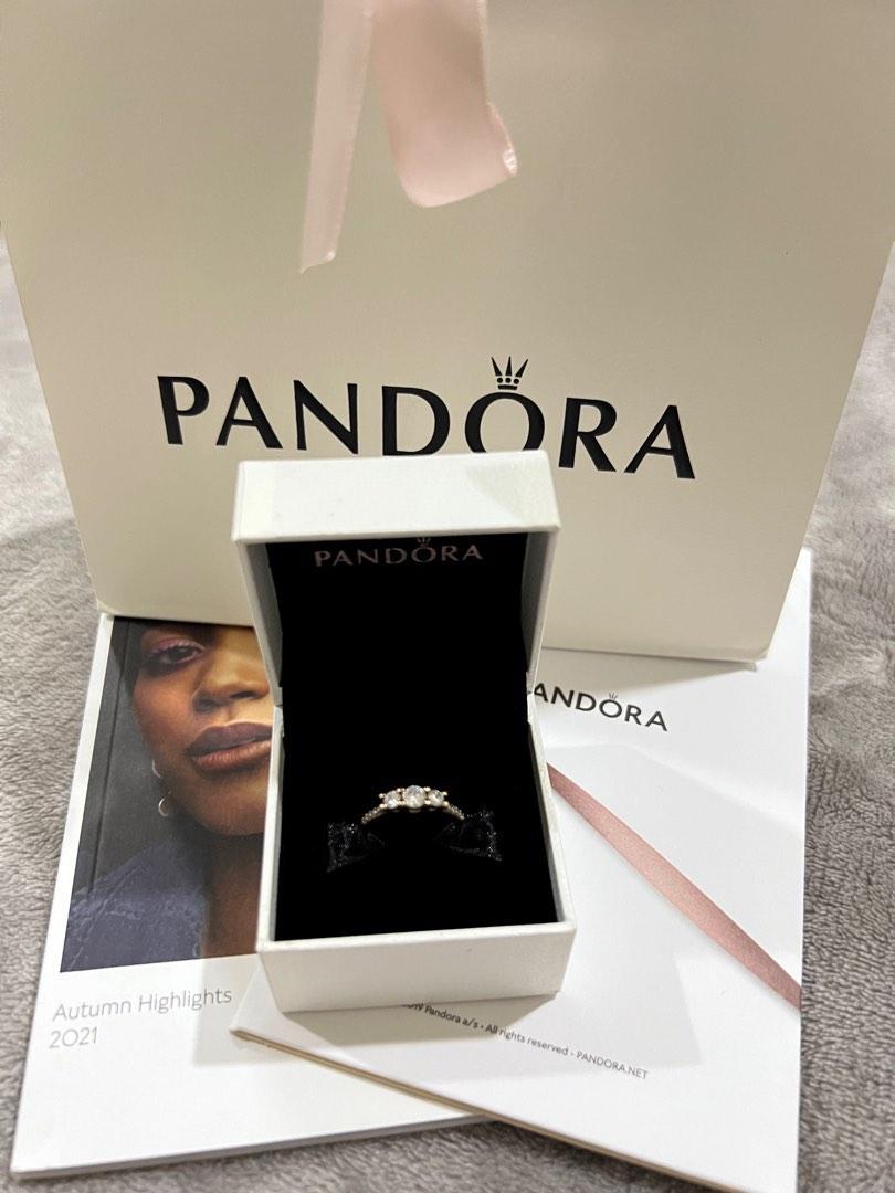 Original Pandora 14k Rose Gold Plated Trio Ring with Clear Cubic