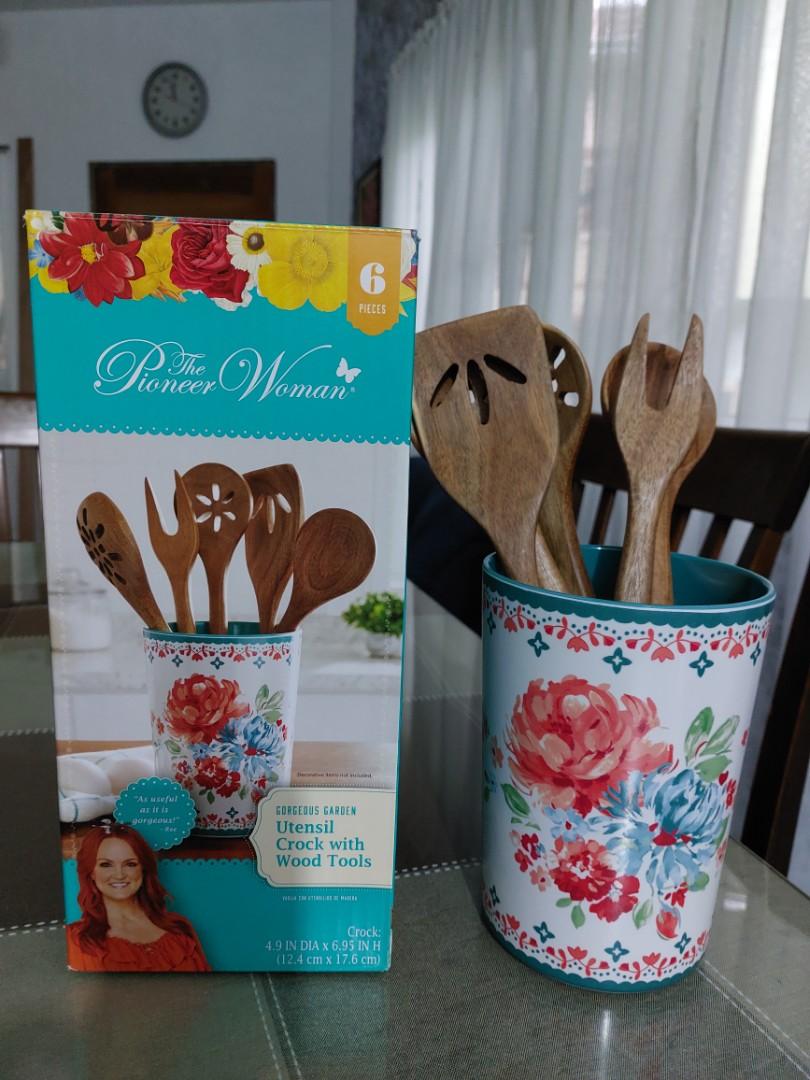 THE PIONEER WOMAN 6 Piece Gorgeous Garden Utensil Crock with Wood