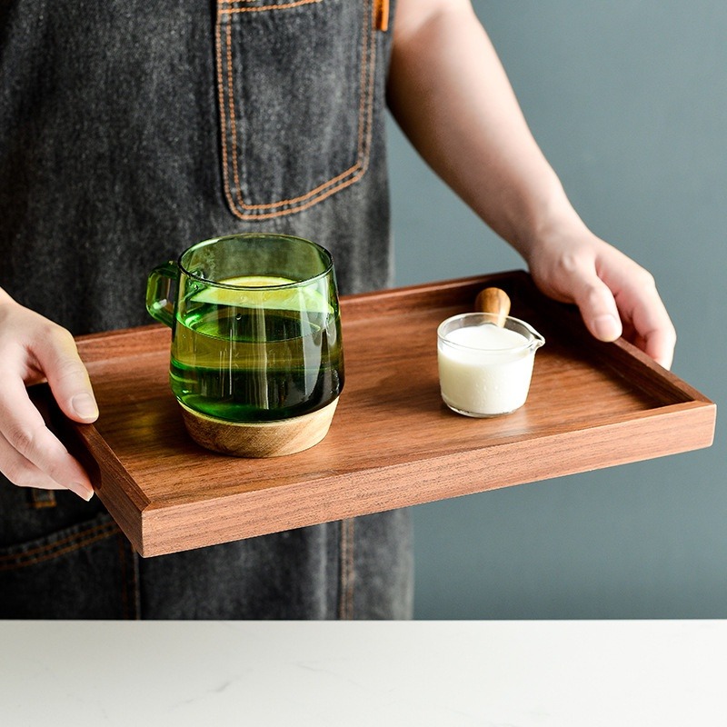 Rectangular Acacia Wood Serving Tray, Decorative Ottoman Rustic Tray