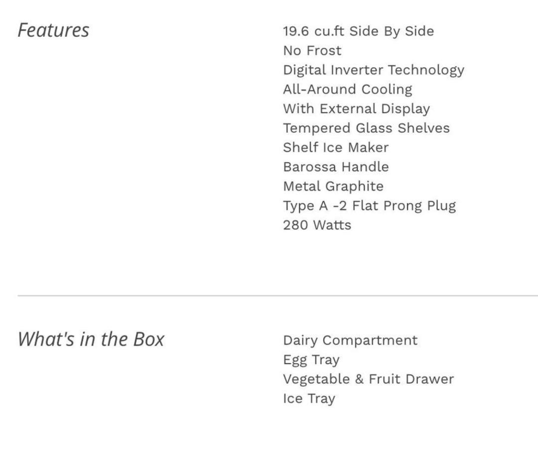 SAMSUNG REFRIGERATOR, SIDE BY SIDE, 19.6 cu.ft, DIGITAL INVERTER, TV