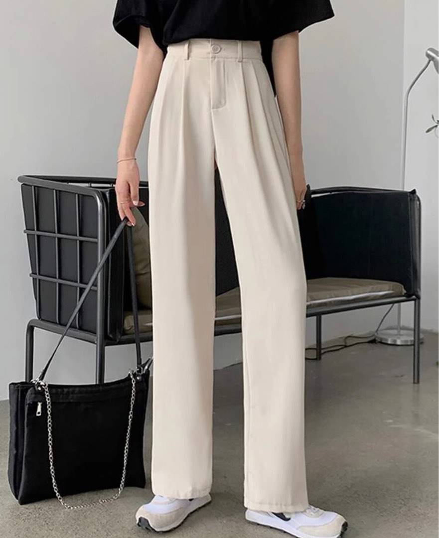 Shein Wide Leg Tailored Pants Trousers (cream/apricot color), Women's  Fashion, Bottoms, Other Bottoms on Carousell