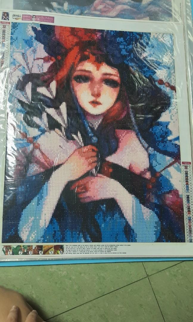 Unframed diamond painting large (Category: Art & Prints) located in San Juan City. Submitted by justanotherrandomshop (Listing ID 1180366347, Image 3). Description: the 1st picture is 40cm by 55cm is 500 the 2nd to 5 pictures are 40cm by 50cm are 450 2 or more paintings 400 each. DIY idea on last pic rfs. too many diamond painting, no place to frame, all are women faces if this have to be delivered this will be rolled outward(beads facing outside