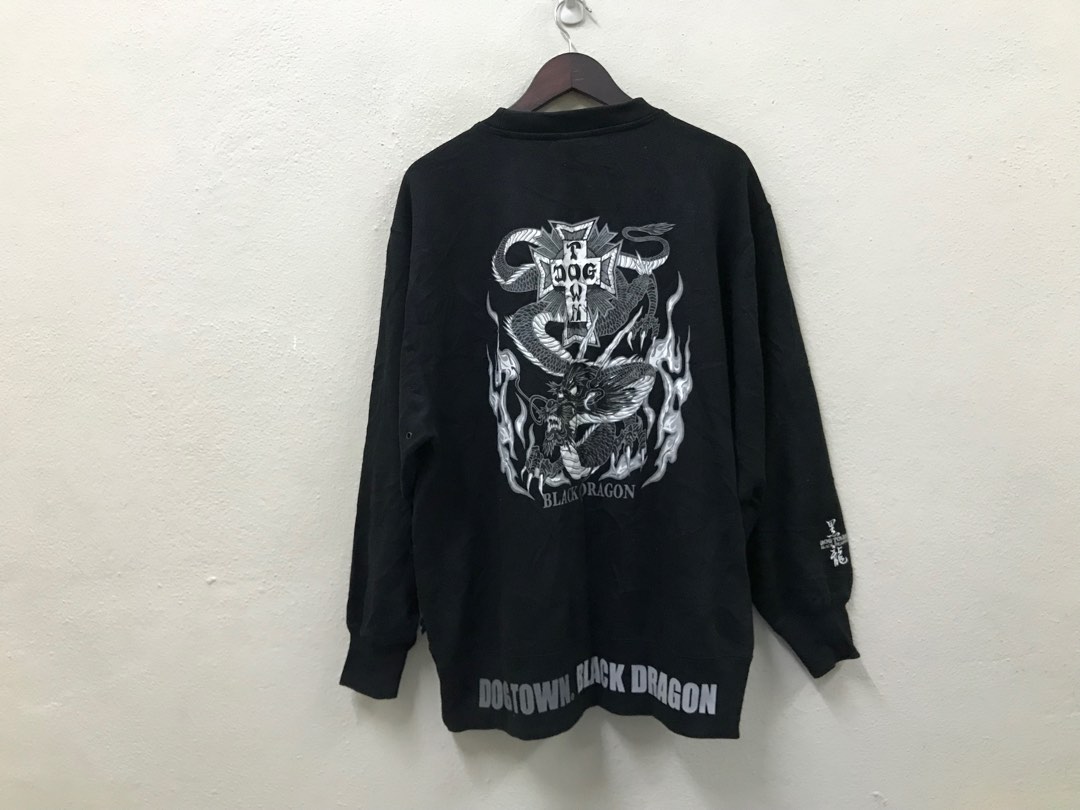 Vintage Dogtown Black Dragon Sweatshirt, Men's Fashion, Coats