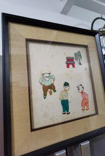 Vintage Japanese embroidery wall decor