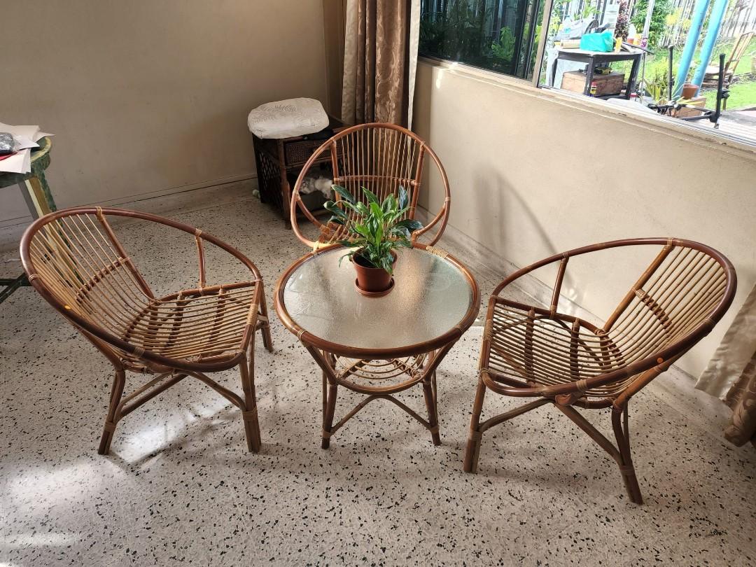 Vintage Rattan Table Chair Set Furniture Home Living