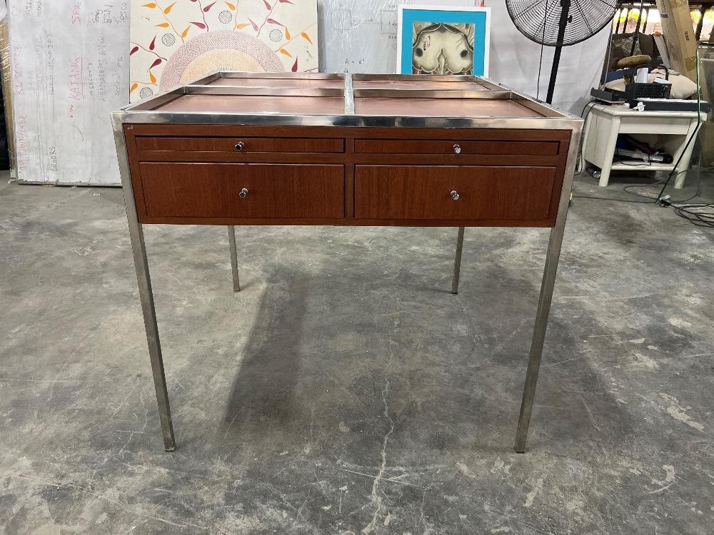 Wooden Square Console Table with 4 Drawer / Meja Konsol Segi Empat Kayu ...