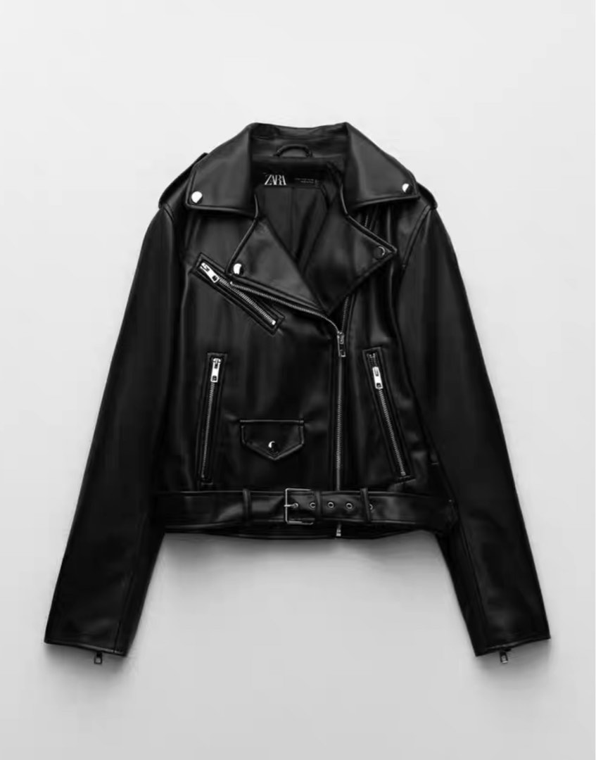 Zara Black PU Leather Jacket, Women's Fashion, Coats, Jackets and ...