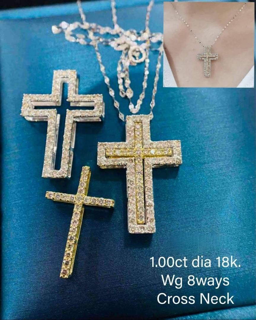 1 Carat Natural Diamond in 18K WG 8 Ways Cross Necklace, Women's