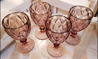 4 Champagne-Colored Goblets Shabby Chic