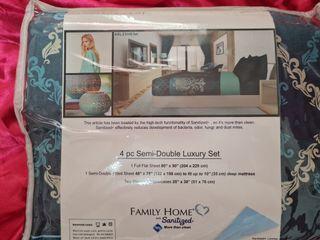 4pc Family Home Semi-Double Luxury Beddings Set (Bedsheet, Pillowcase, Flatsheet)