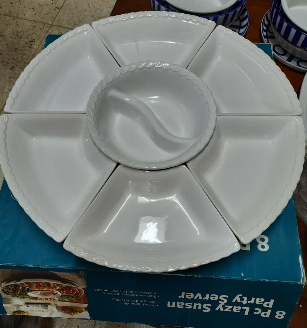8PC LAZY SUSAN STONEWARE PARTY SERVERS, Furniture & Home Living
