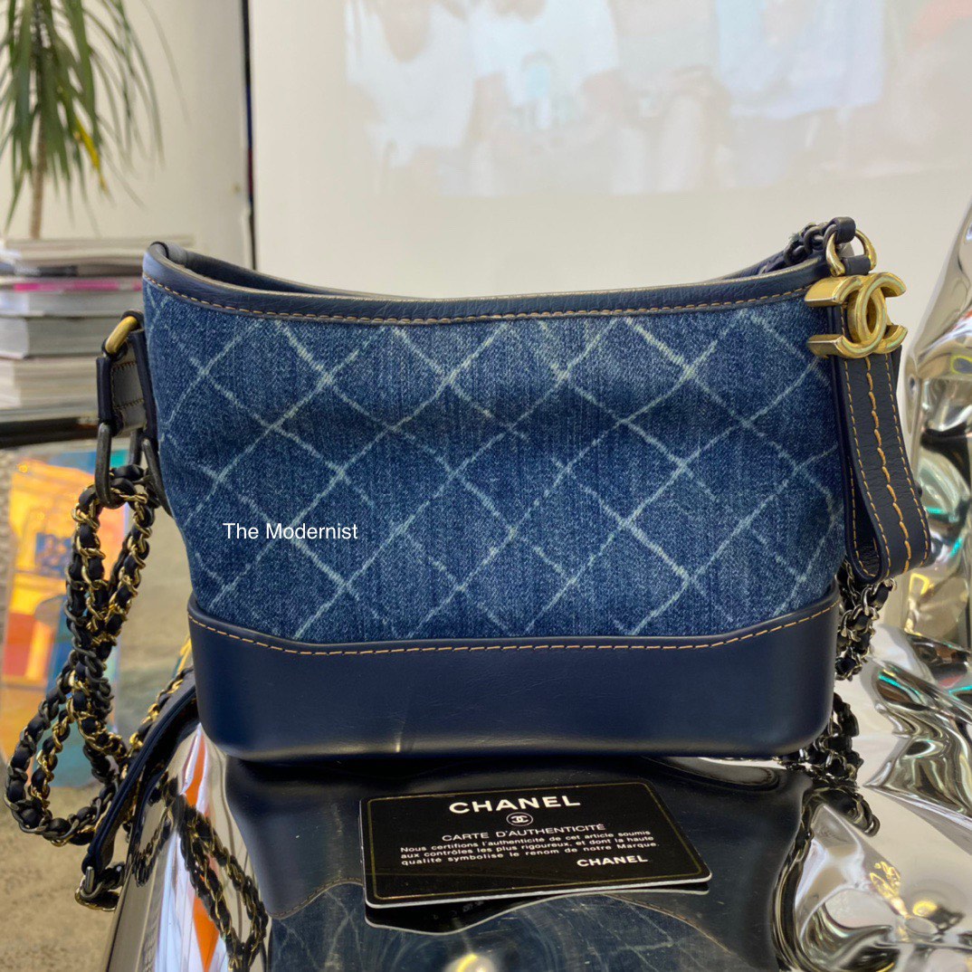 Chanel Hobo Maxi Bag Hand Shoulder Purse Print Denim Blue AS3127 Woman Auth  New