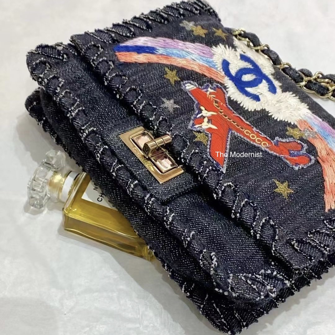 Chanel 2.55 Reissue Limited Edition Airplanes Flap Denim Shoulder Bag