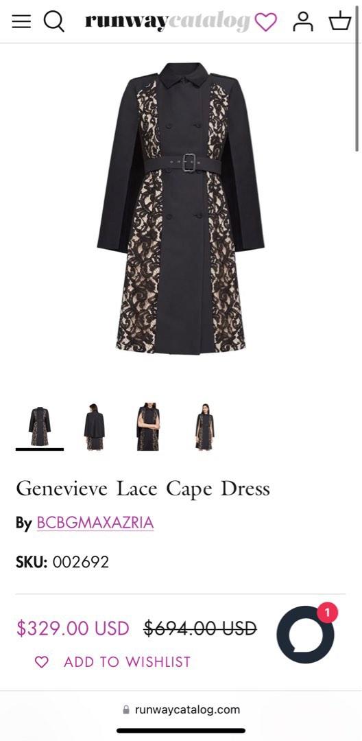BCBGMAXAZRIA Genevieve Lace Cape Dress trench coat
