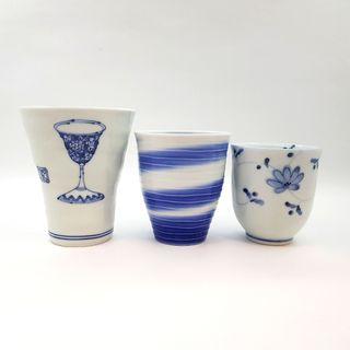 Blue white glass tumbler cup vase planter ceramic