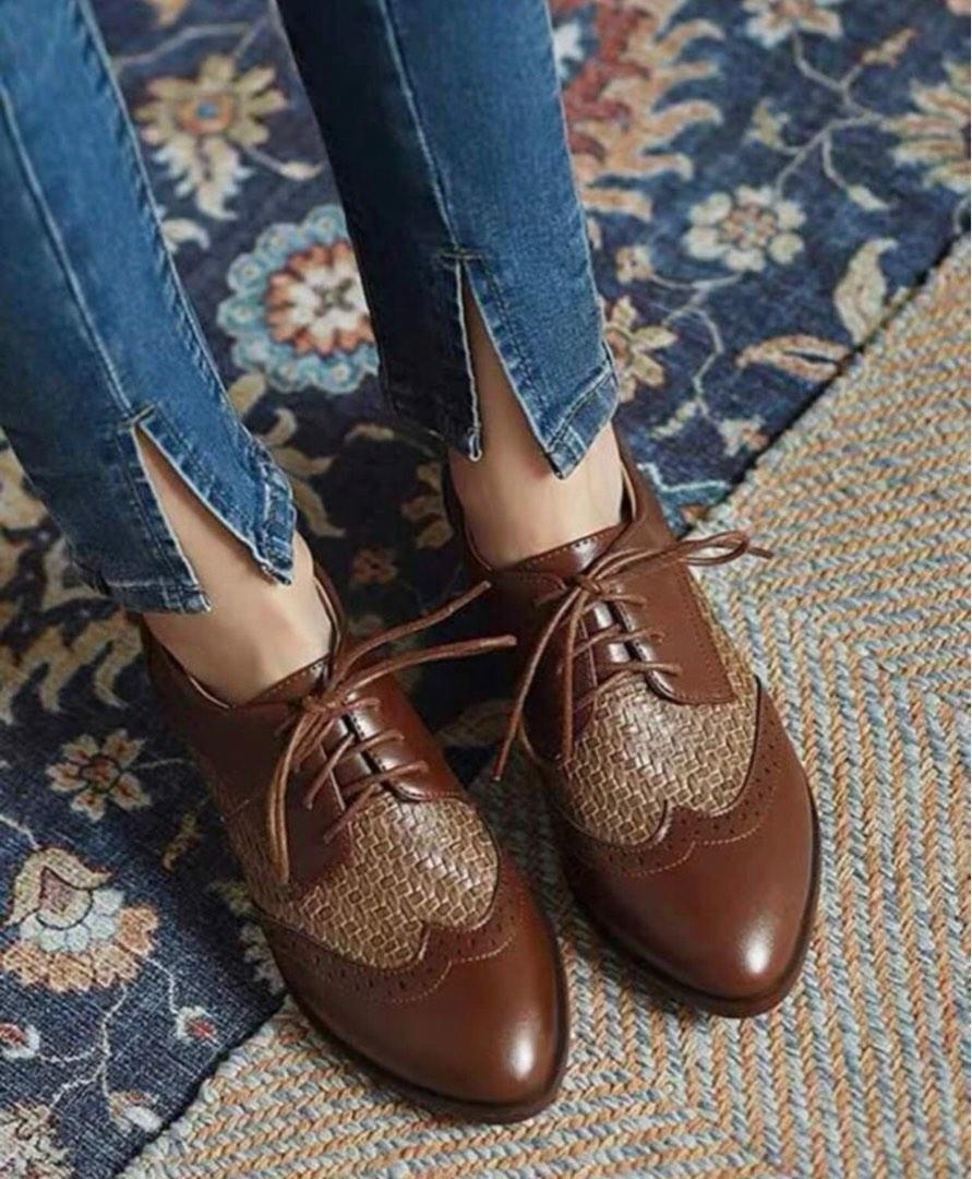 Brown Leather Lace Up Oxford Shoes, Women's Fashion, Footwear, Loafers on  Carousell