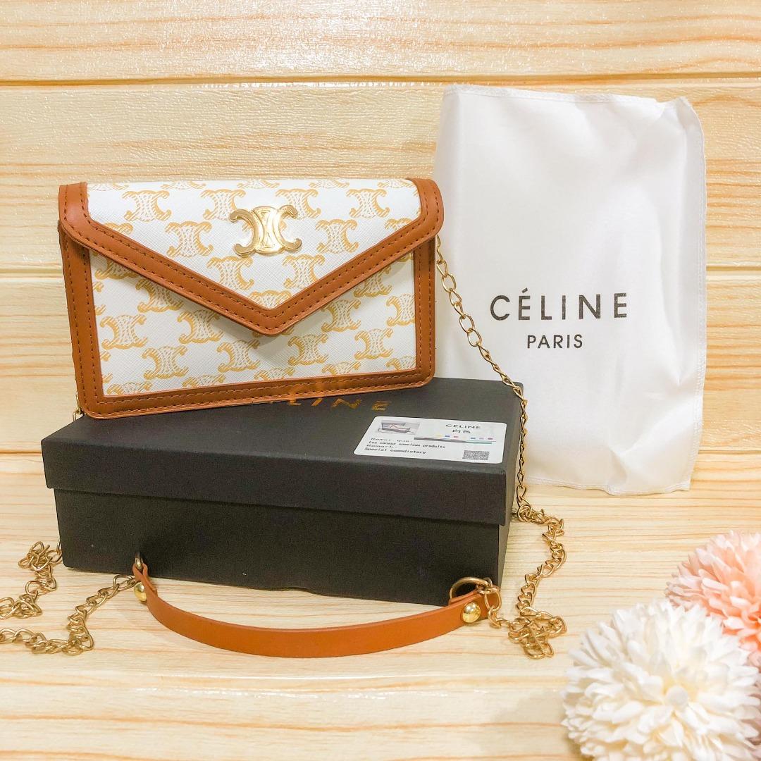 Celine Clutch on Chain in White Triomphe Canvas, Luxury, Bags & Wallets on  Carousell