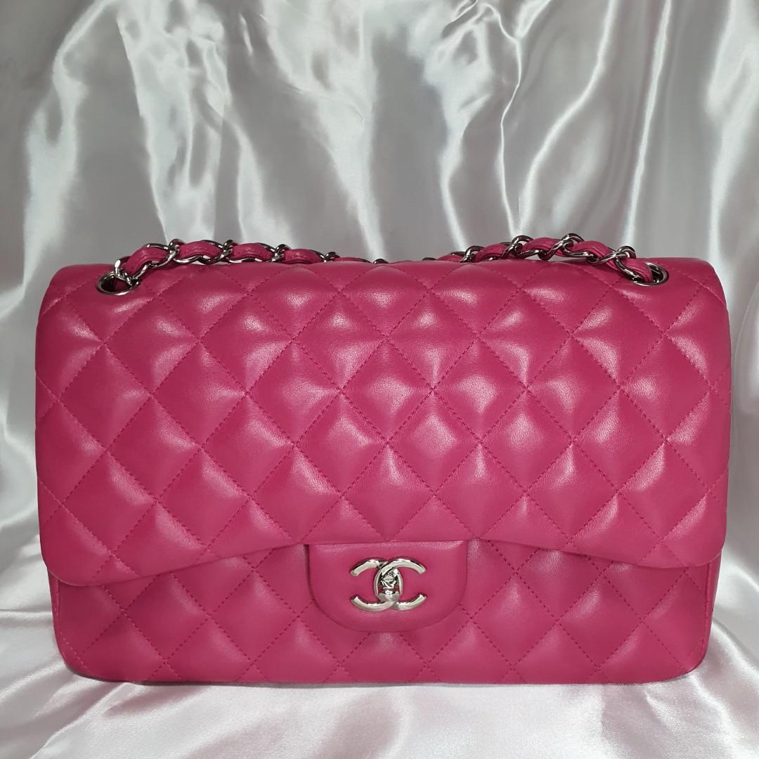 Chanel Classic Double Flap (Category: Luxury Bags & Wallets) located in Paranaque City. Submitted by my_travelfinds (Listing ID 1180566781, Image 1). Description: Chanel Classic Double Flap Jumbo Color: Hot Pink Hardware: Silver Leather: Lambskin Series: 19 Inclusions: dustbag, entrupy cert, authenticity card, holo intact Please manage your expectations when buying a preloved bag. No return/No exchange unless the item is proven fake by a certifie