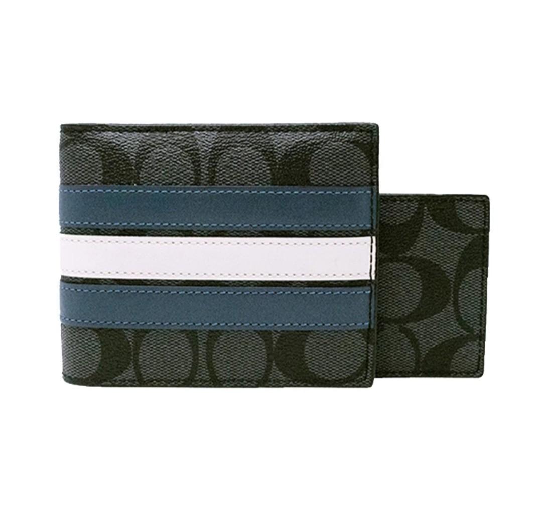 Coach Men's Compact ID Wallet in Signature Canvas with Varsity Strip