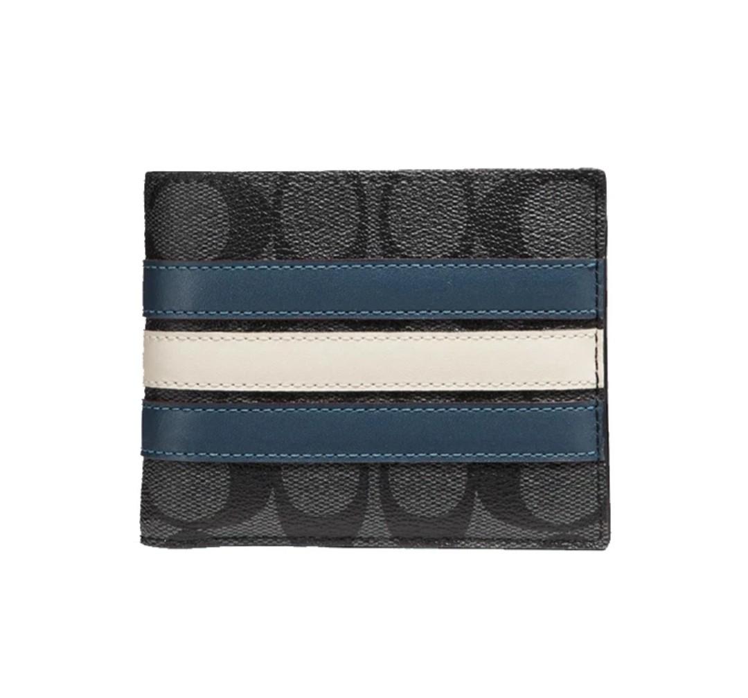 Coach Men's Compact ID Wallet in Signature Canvas with Varsity Strip