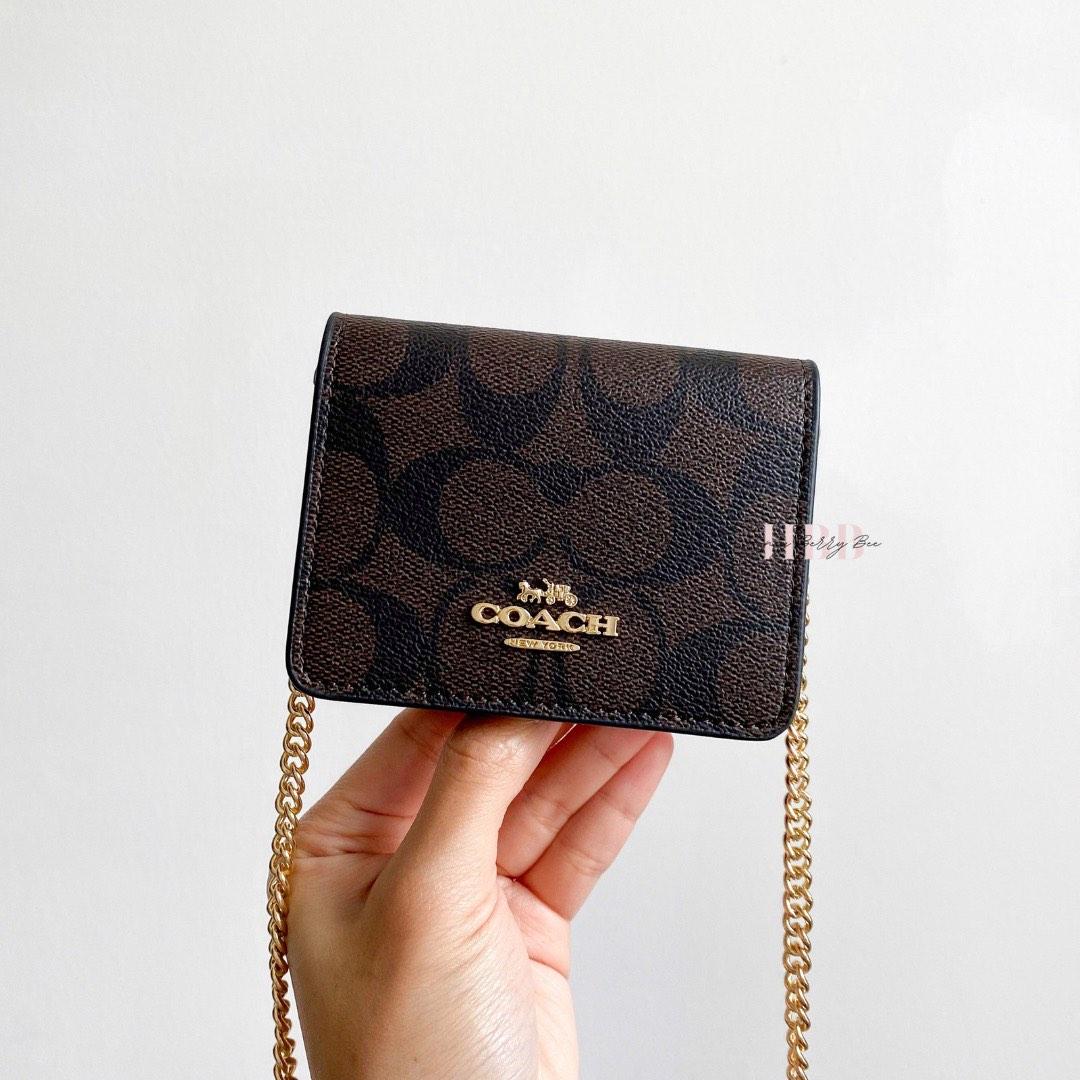 Coach Mini Wallet on Chain in Signature Canvas Brown Black, Barang
