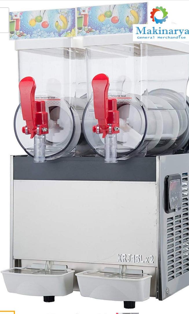 Commercial Slush Machine 2tank (Category: Other Kitchen Appliances) located in Manila. Submitted by makinaryageneral.merchandise (Listing ID 1180586457, Image 2). Description: 1. Food Grade Transparent Material 2. 304 stainless steel 3. 360-degree Stirrer 4. Smart Touch button 5. Easy to use 15L x 2 tanks Power:400w Voltage:220 - 240v Temperature:0.2 - 0.3 °c Dimension:42x56x77cm Net Weight: 53kg .