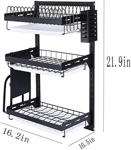 Dish Drying Rack Wall Mounted 3 Tier Hanging Dish Drainer Organizer ...