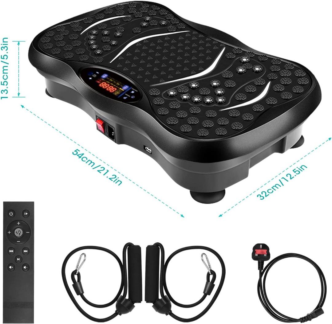 EVOLAND Vibration Power Plates Vibration Plate Machine with Bluetooth Speaker 5 Program Modes 2 Resistance Bands Vibration Fitness Trainer 330lb Max Load B