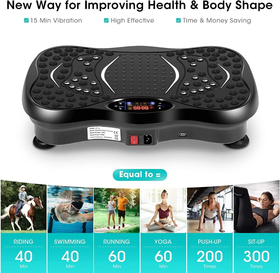 EVOLAND Vibration Power Plates Vibration Plate Machine with Bluetooth Speaker 5 Program Modes 2 Resistance Bands Vibration Fitness Trainer 330lb Max Load B