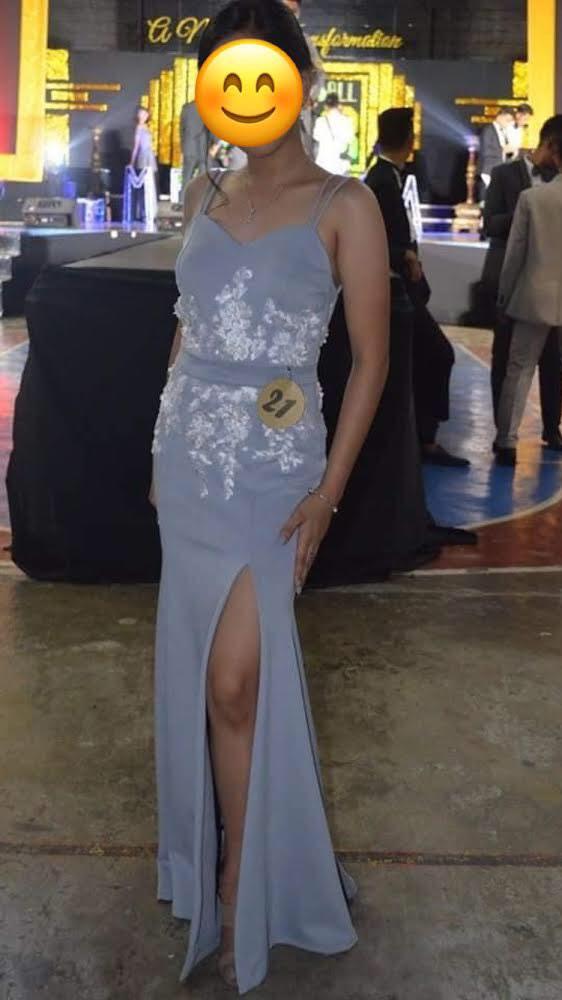 Gray Floral Backless Dress Long Gown Evening Gown with slit for sale Women s Fashion Dresses Sets Evening dresses gowns on Carousell