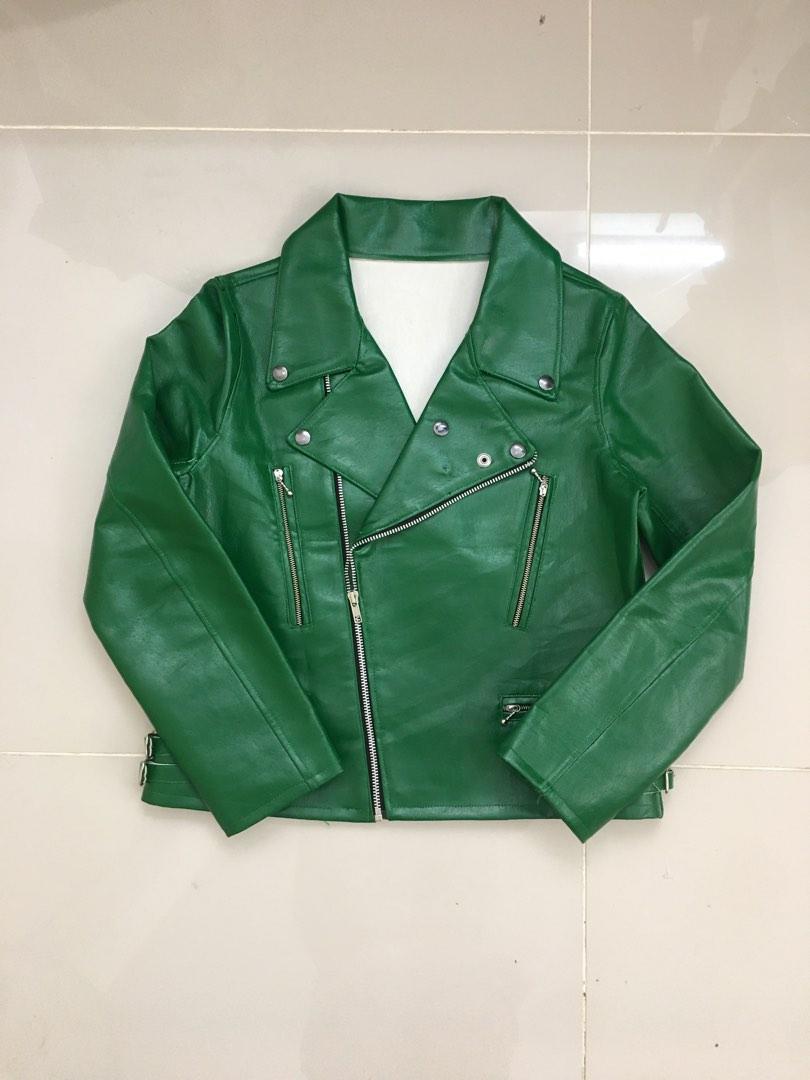 Green vinyl biker jacket