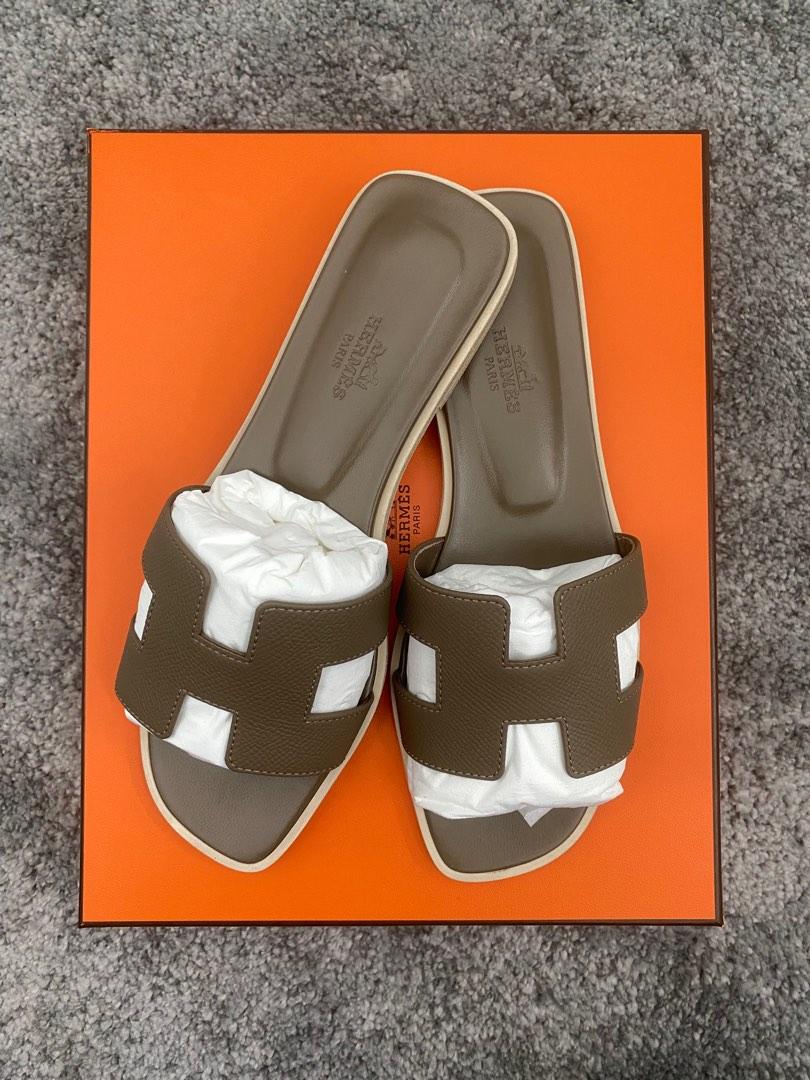 Hermes Oran Sandals In Etoupe Epsom Size 36.5, Luxury, Sneakers