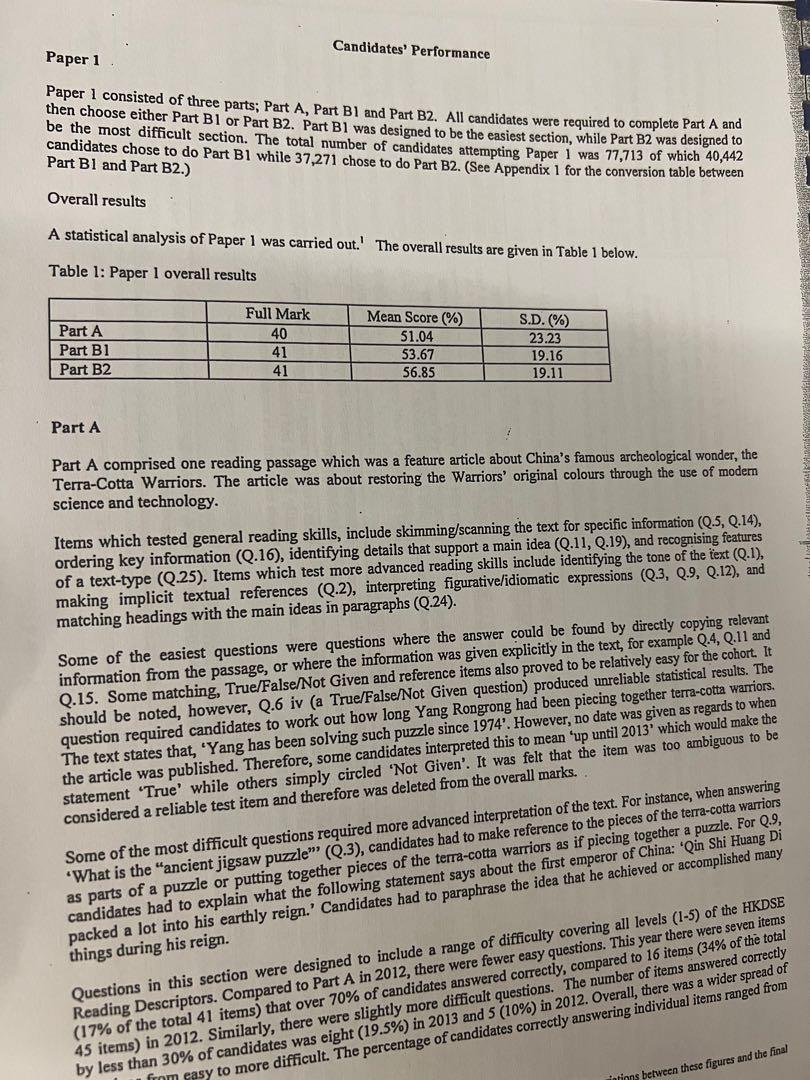 HKDSE English Paper 3 (20122018) with markings, 興趣及遊戲, 書本 & 文具, 教科書 on