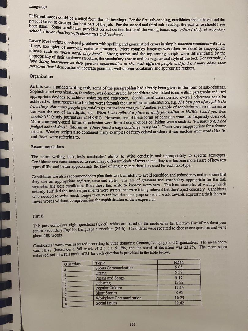 HKDSE English Paper 3 (20122018) with markings, 興趣及遊戲, 書本 & 文具, 教科書 on