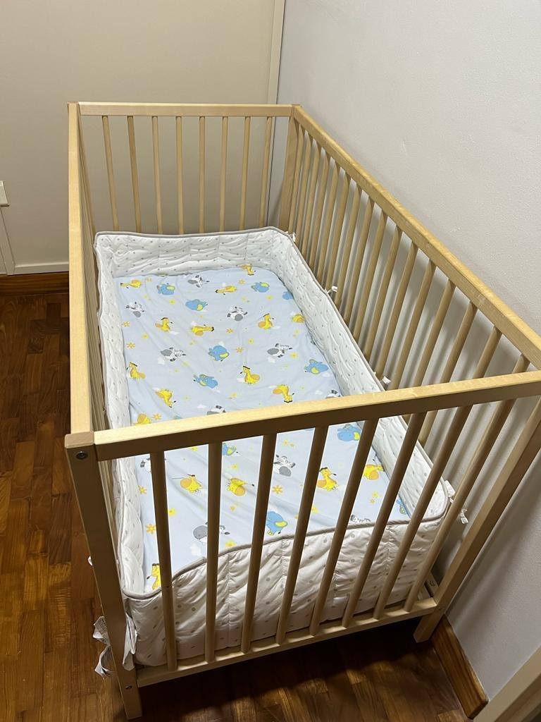 Ikea Sniglar Baby Cot with mattress & Bumper Pad, Babies & Kids, Baby