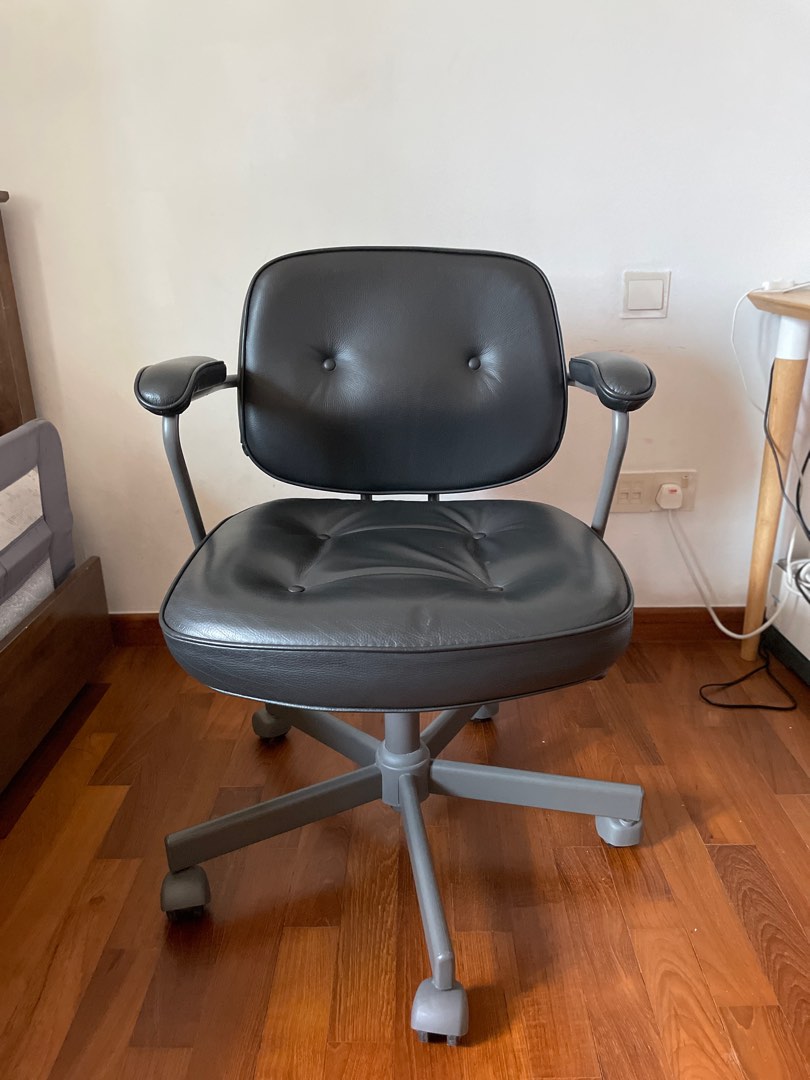 IKEA Alefjall office chair, black leather, Furniture & Home Living
