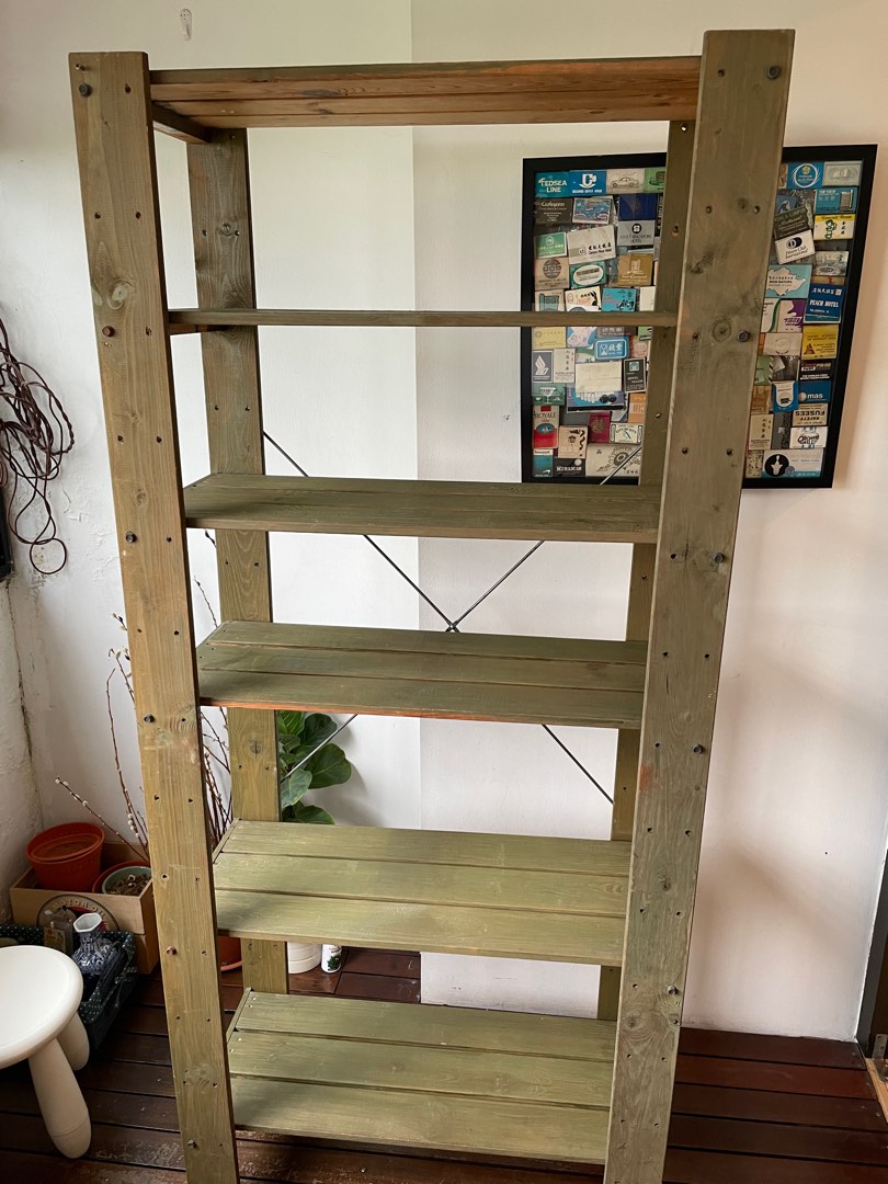 Ikea wooden shelf green tiered shelves, Furniture & Home Living