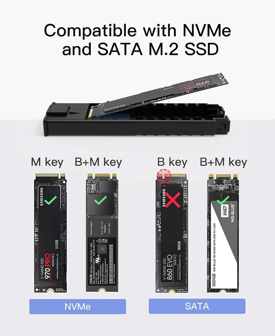 Inateck NVMe Enclosure for M.2 NVMe and SATA SSDs,USB 3.2 Gen 2 Type C