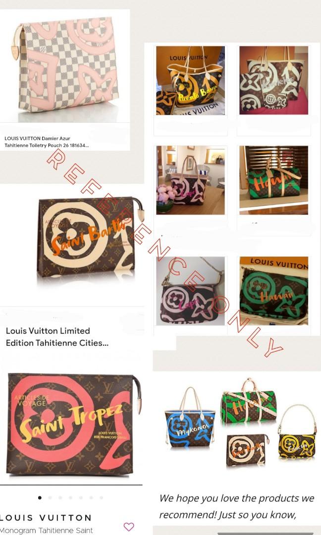 💜💕Lv lim.edition Tahitienne Toiletry Pouch 26 (Category: Luxury Bags & Wallets) located in Quezon City. Submitted by wheremyheart_is (Listing ID 1180679650, Image 2). Description: <item is available as long as posted> *lim.edition hard to come by rare piece, almost like new well-loved con.,sign of usage, minimal vacheta leather back side wear hence selling low, 26cm gold tone hardware, easily transform this into a sling bag by attaching insert 