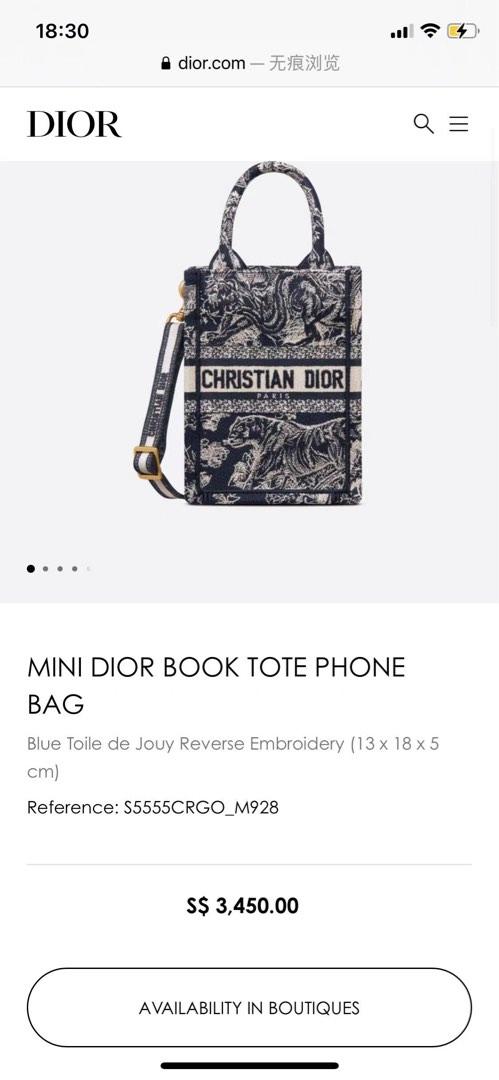 Dior Book Tote Mini Phone Bag Blue Dior Oblique Embroidery (13 x 18 x 5 cm)
