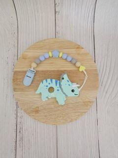 Modern Baby silicone teether clip set -  Triceratops
