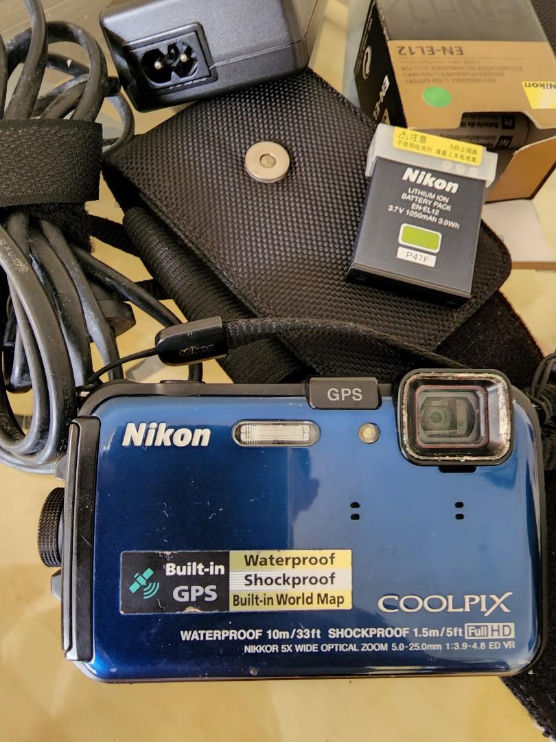 Nikon Coolpix waterproof shockproof underwater camera 10m/33ft built GPS Builtin world map Full