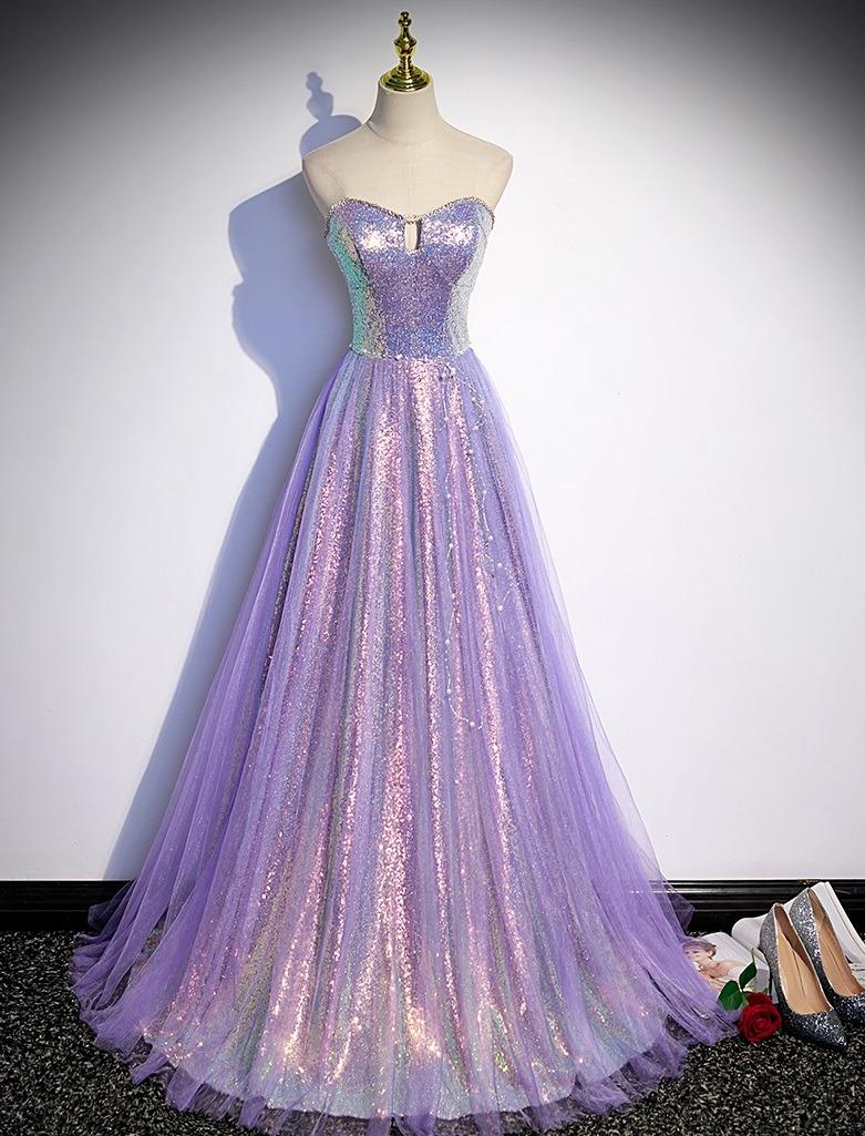 Purple silver on sale prom dresses