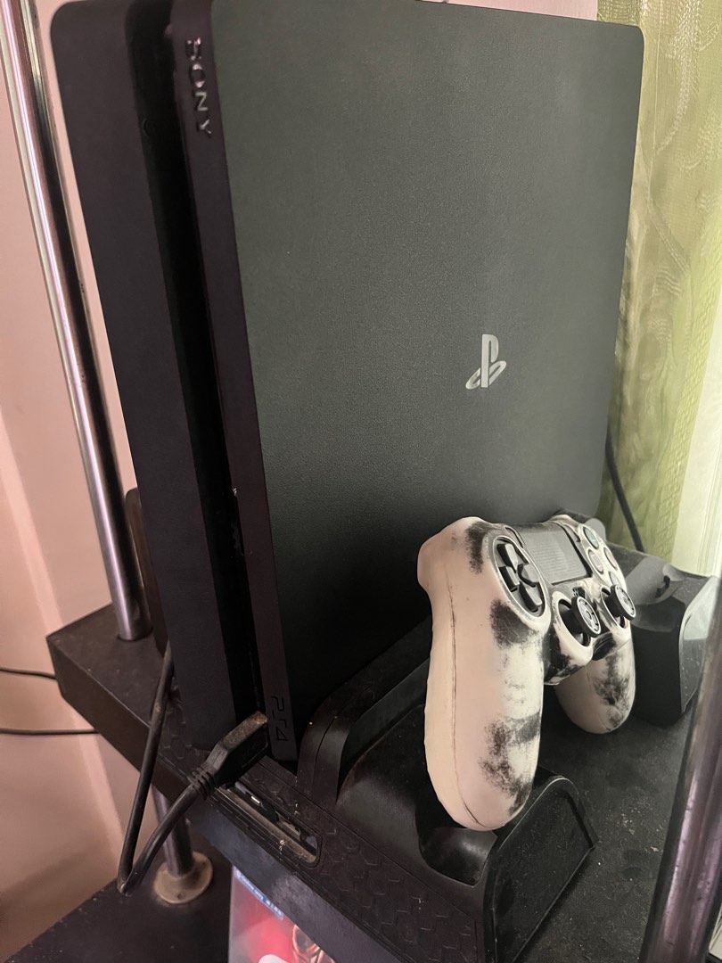 PS4 slim with rack and blue ray disc, Video Gaming, Gaming Accessories ...