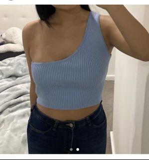 Ribbed baby blue one shoulder top