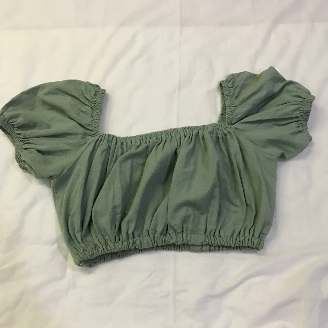 Sage Green Off Shoulder crop top, Women's Fashion, Tops, Others Tops on ...
