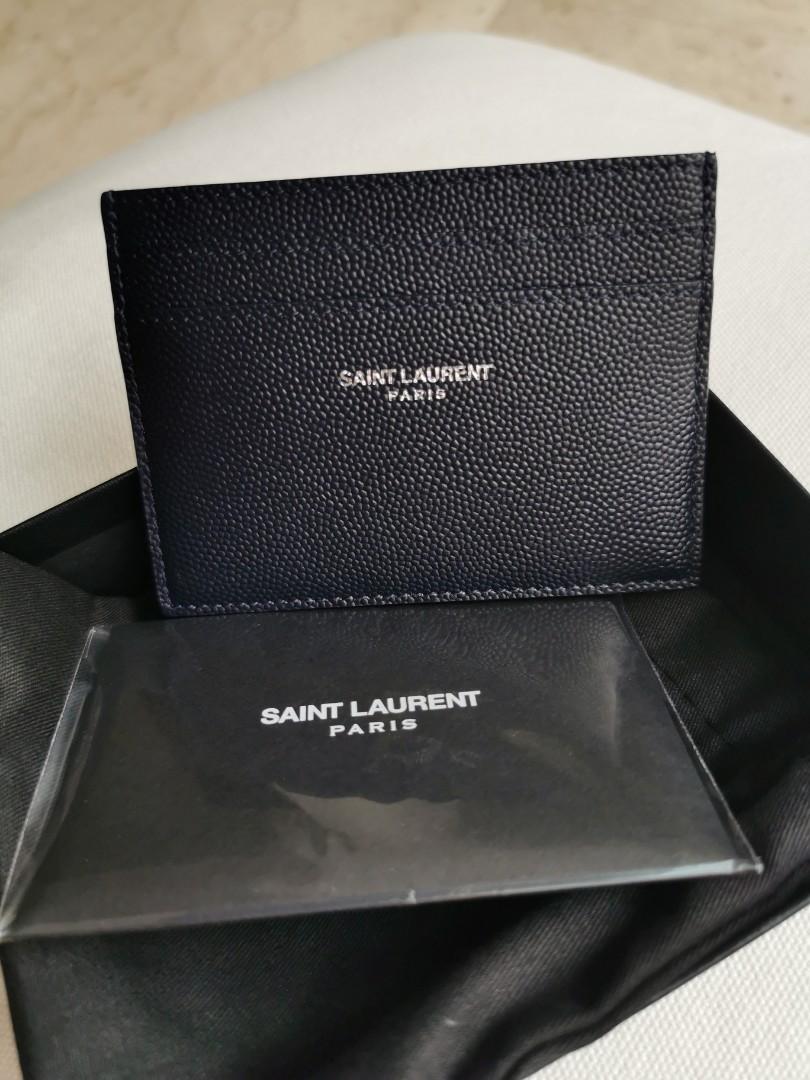 saint laurent paris credit card case in grain de poudre embossed leather