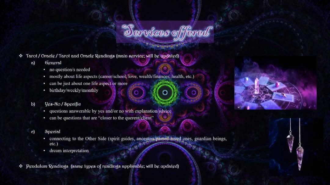 Tarot & Oracle Readings (Category: Storybooks) located in Caloocan City. Submitted by moonempath29 (Listing ID 1113508488, Image 2). Description: ꧁ ☬ Mode of Payment ☬ ꧂ - gcash (09061853591) - bank transfer ꧁ ☬ How to ask me for a reading? ☬ ꧂ Feel free to message me on the following: - Instagram (https://www.instagram.com/moonempath13/) - Viber (09061853591) - Messenger (https://m.me/moonempath29) - Via sms/call (09061853591).