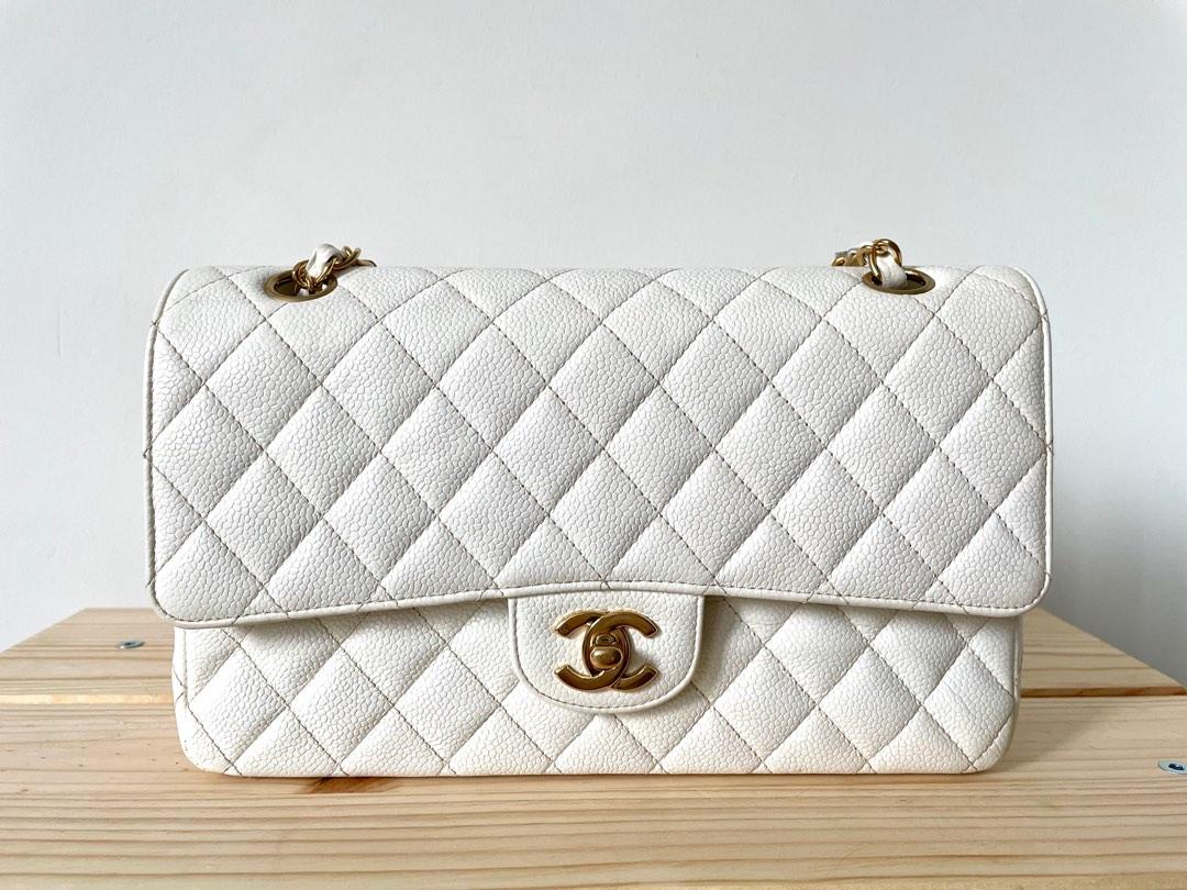 Vintage Chanel Medium Flap bag in White Caviar GHW, Women's